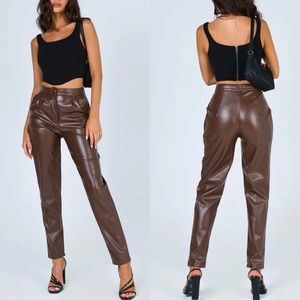 Princess Polly Love Club Vegan Leather Pants Brown NWT
